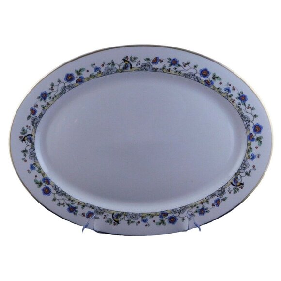 Syracuse China Cloisonne 14" Oval Serving Platter Birds Flowers Gold Trim - Picture 2 of 6